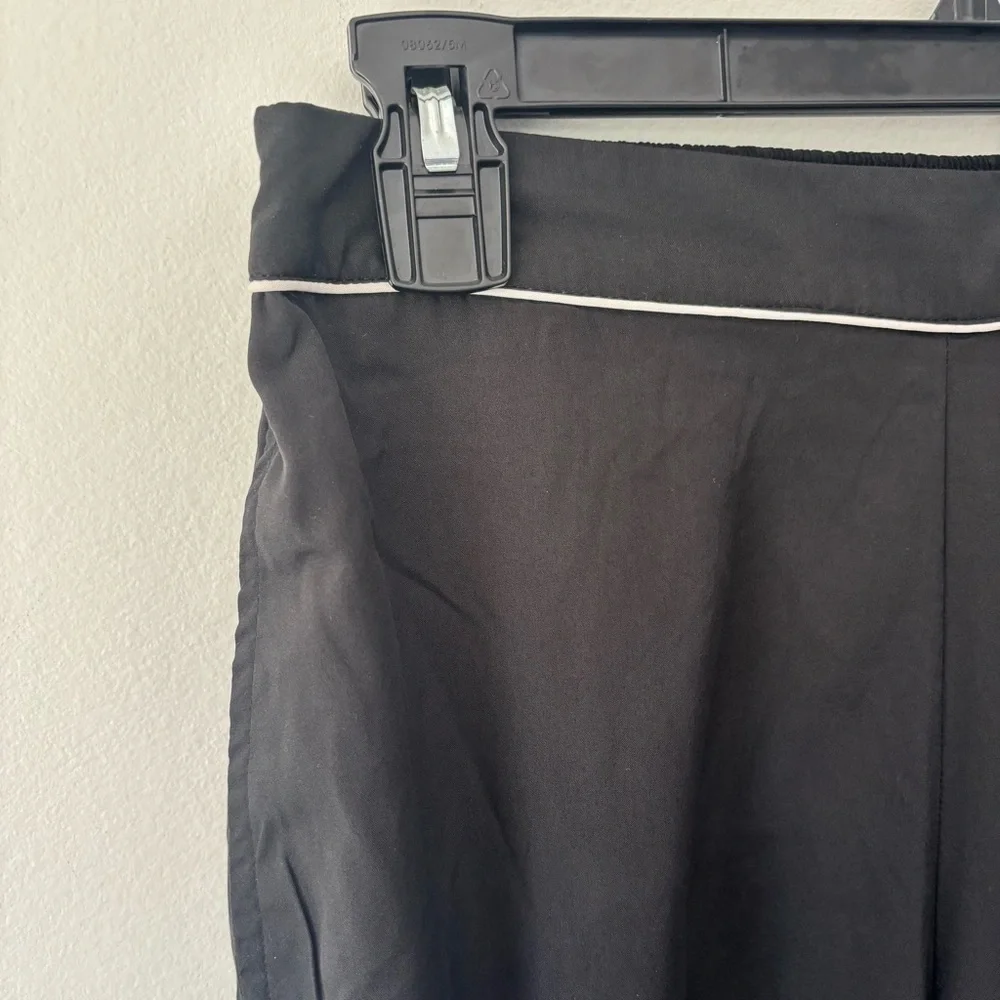 Jason Wu Black Wide Leg Straight Pant White Stripe Satin Flowy Track Pant Sporty